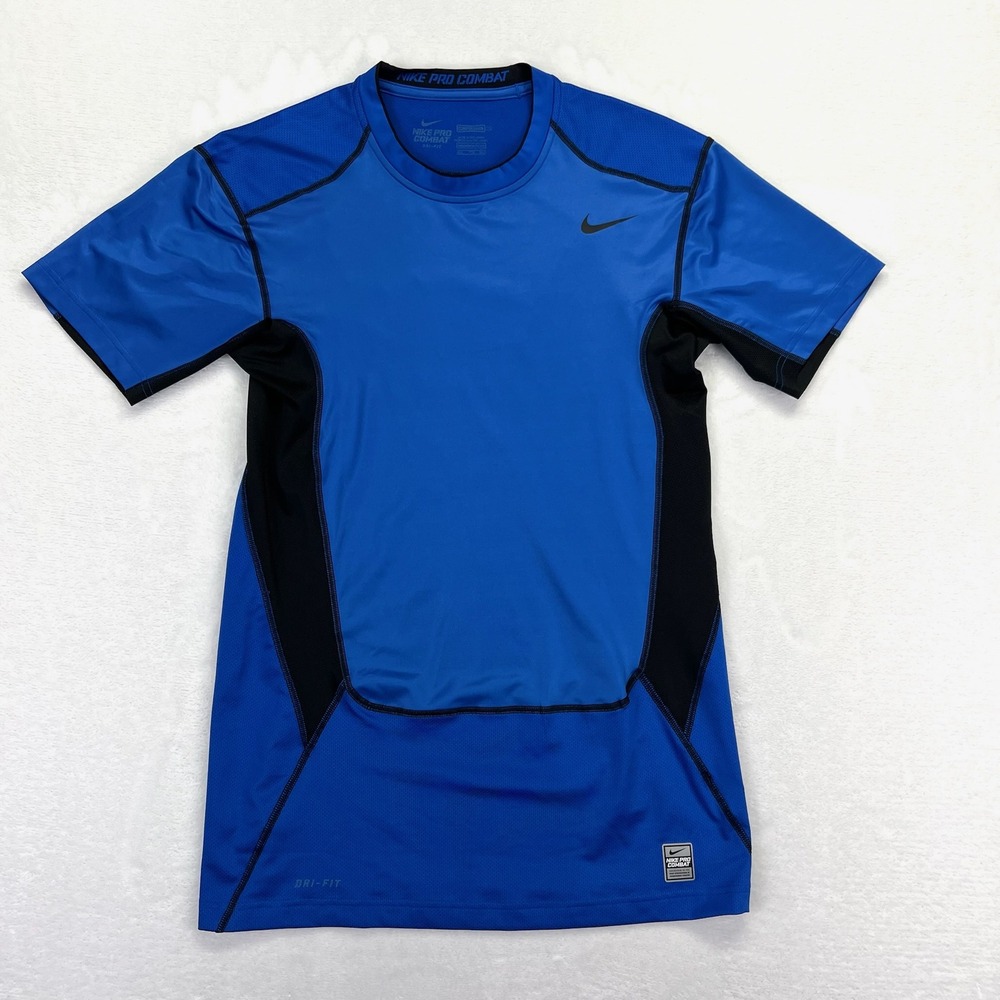 Nike Pro Combat Shirt Mens XXL Blue Black Dri-FIT Compression Athletic Training